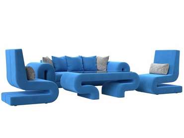 Набор мягкой мебели Волна 2 голубого цвета