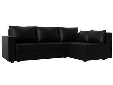 Угловой диван-кровать Мансберг черного цвета (экокожа) правый угол