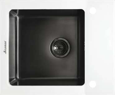 Мойка кухонная прямоугольная оборачиваемая Seaman Eco Glass 61х50 см бело-черного цвета
