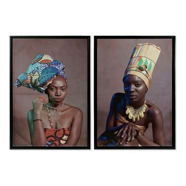 Картина African Art 65 x 3,5 x 90 cm Колониальный Африканка лаковый (2 штук)