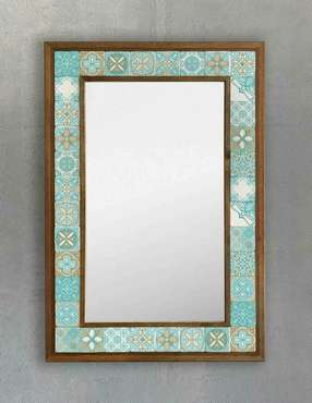 Настенное зеркало 43х63 с каменной мозаикой бирюзово-белого цвета