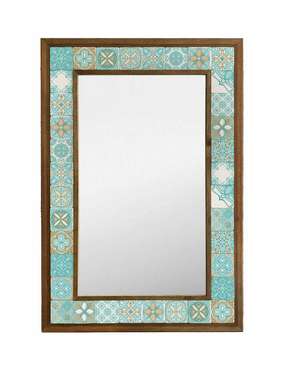 Настенное зеркало 43х63 с каменной мозаикой бирюзово-белого цвета