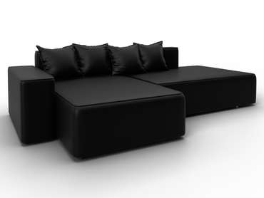 Угловой диван-кровать Лига-079 черного цвета левый (экокожа)