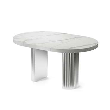 Обеденный стол раздвижной Мейсса с белой столешницей и серебряным основанием