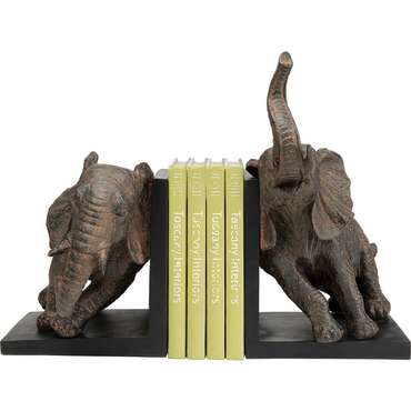 Набор из двух держателей для книг Elephants коричневого цваета