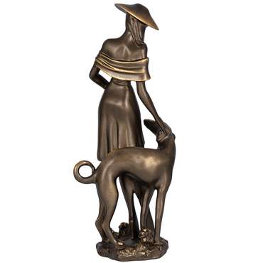 Скульптура Девушка с собакой бронзового цвета