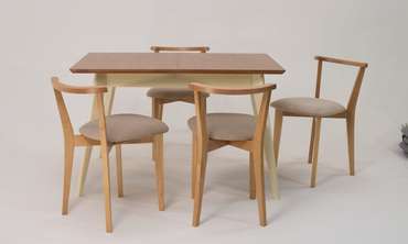 Обеденная группа Сканди 120 со стульями бежево-коричневого цвета