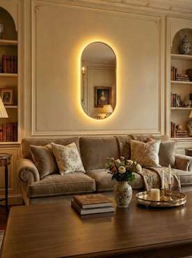 Настенное зеркало Kapsel L 50х135 в раме золотого цвета с подсветкой