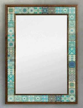 Настенное зеркало с каменной мозаикой 53x73 коричнево-бирюзового цвета
