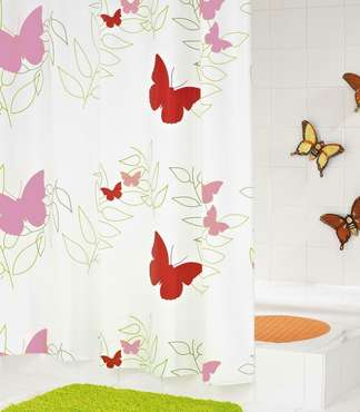 Штора для ванных комнат Butterflies красный