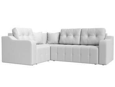 Угловой диван-кровать Кембридж белого цвета (экокожа) левый угол