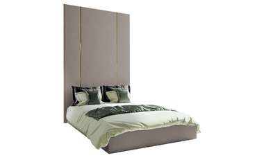 Кровать Pelitte 160х200 светло-серого цвета с золотыми молдингами и подъемным механизмом 