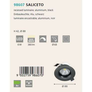 Светильник точечный Saliceto черного цвета