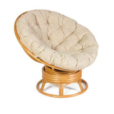 Кресло-качалка вращающееся Папасан Roker с подушкой бежевого цвета
