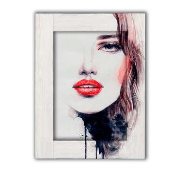 Картина с арт рамой Лик девушки 60х80 бело-красного цвета