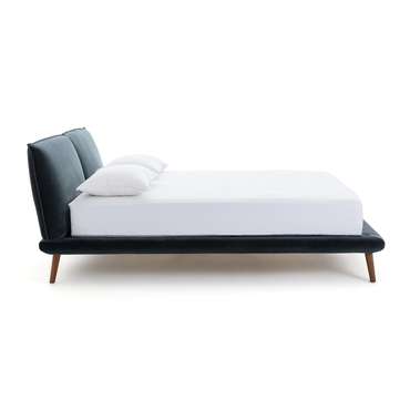 Кровать из велюра Aurore 180х200 синего цвета