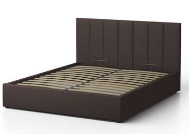 Кровать Венера-3 200х200 коричневого цвета с подъемным механизмом (экокожа)