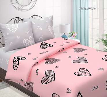 КПБ 'Традиция' 2,0 спальный с европростыней, бязь, 100 % хлопок, пл. 125 гр./кв.м., 'Сердцеедка'