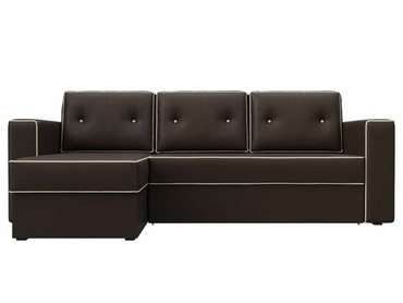 Угловой диван-кровать Принстон коричневого цвета (экокожа) левый угол