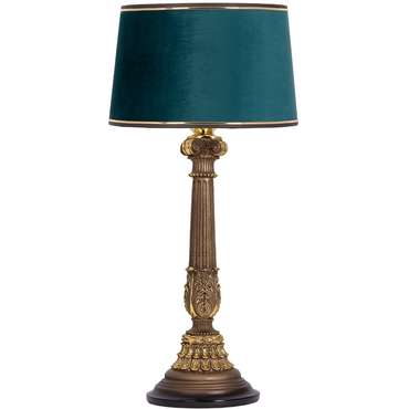 Настольная лампа Колонна Испанская зеленого цвета на бронзовом основании