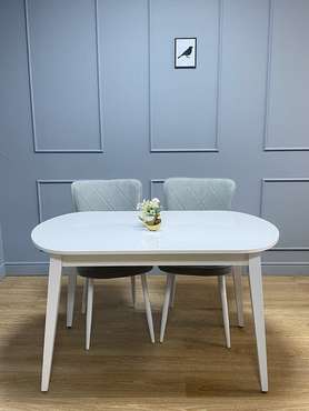 Раздвижной обеденный стол 1300 М со стеклянной столешницей цвета белый глянец