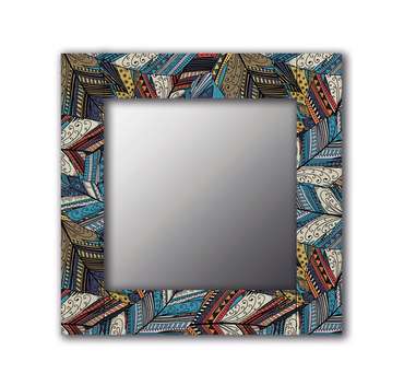 Настенное зеркало Синие перья 50х65 синего цвета