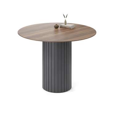 Обеденный стол круглый Кейд черного цвета с коричневой столешницей