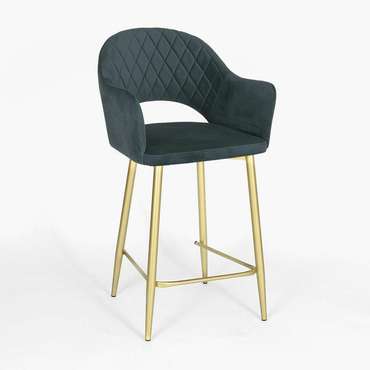 Барный стул Белладжио зелено-серого цвета на золотых ножках