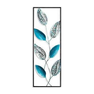 Настенный декор ручной работы Листья 32х90 из металла черно-голубого цвета