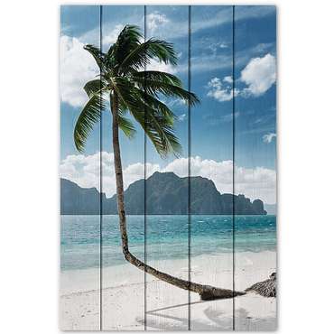 Картина на дереве Пальма на пляже 40х60 см