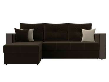 Угловой диван-кровать Валенсия коричневого цвета левый угол