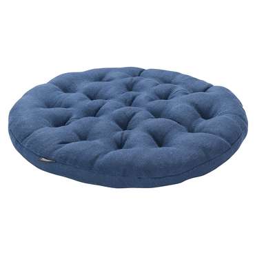 Подушка на стул круглая из стираного льна Essential 40х40x4 синего цвета