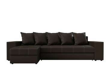 Угловой диван-кровать Дубай коричневого цвета (экокожа) левый угол