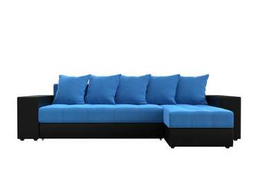 Угловой диван-кровать Дубай голубо-черного цвета (ткань/экокожа)  правый угол