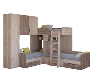 Двухъярусная кровать Трио 1 80х190 цвета Дуб Сонома-Орех