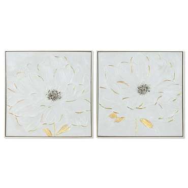 Картина Белый Позолоченный полистирол Полотно Цветок Shabby Chic 62 x 4,5 x 62 cm (2 штук)