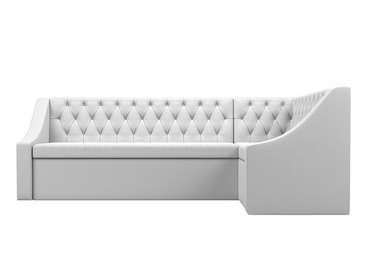 Кухонный угловой диван-кровать Мерлин белого цвета (экокожа) правый угол