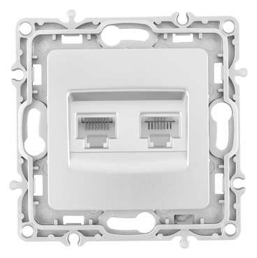 Розетка двойная RJ-11 и Ethernet RJ-45, без рамки 217.44-1.silver