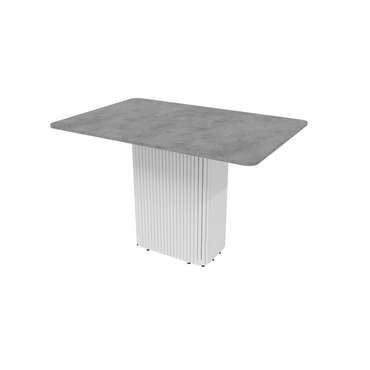 Раздвижной обеденный стол прямоугольный Trubis R Max 140 с металлическим белым подстольем и столешницей цвета бетон