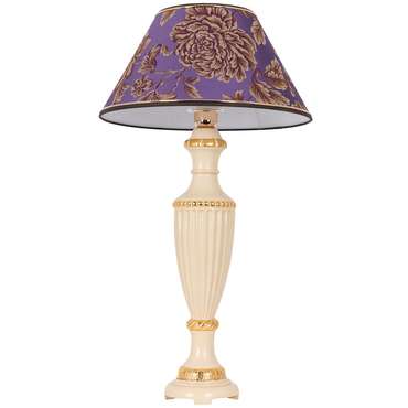 Настольная лампа Ваза Ребристая фиолетового цвета на бежевом основании