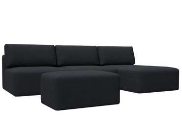 Угловой модульный диван-кровать с пуфом Лига-060 Лонг темно-серого цвета (замша)