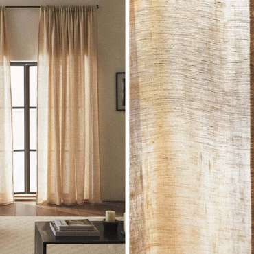 Льняная штора двойной ширины средней непрозрачности