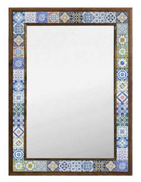 Настенное зеркало с каменной мозаикой 53x73 сине-бежевого цвета