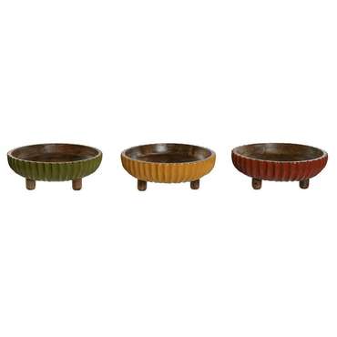 Блюдо Home ESPRIT Жёлтый Зеленый Коралл Колониальный 25 x 25 x 9 cm (3 штук)