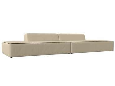Прямой модульный диван Монс Лофт бежевого цвета с коричневым кантом (экокожа)