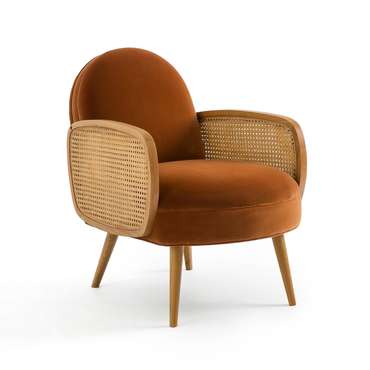 Кресло из велюра и плетеной отделкой Buisseau коричневого цвета