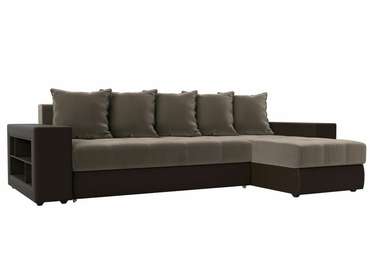Угловой диван-кровать Дубай коричневого цвета (ткань/экокожа)  правый угол
