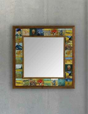 Настенное зеркало 43x43 с мозаикой из натурального камня