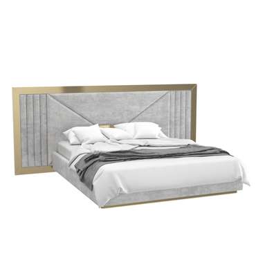 Кровать Loki Modern 160х200 светло-серого цвета с золотыми молдингами и подъемным механизмом