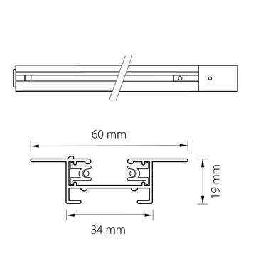 Трек 2-контакт 1-фазный встраиваемый BARRA2м, ЧЕРНЫЙ МАТОВЫЙ (питание и заглушка в комплекте)
